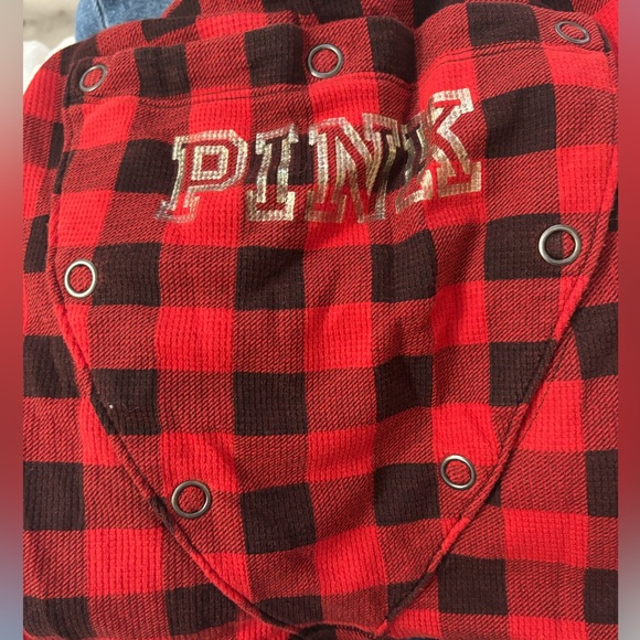 RARE VS PINK Plaid Onesie Pajamas Butt Flap PJs S Victoria’s Secret Bodysuit - Picture 7 of 10